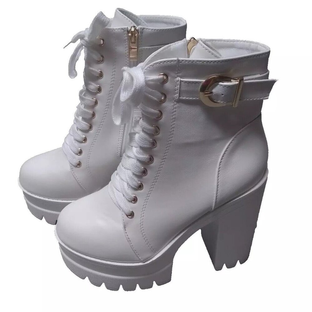 white platform chunk heel boots size 37 (6.5)